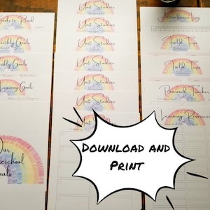 Rainbow Homeschool Planner, Organization for Homeschoolers, Daily Weekly Monthly Goals, Unit Studies, Attendance Log, Field Trip Trackers