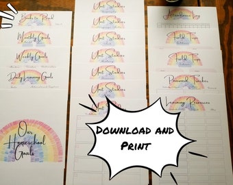 Rainbow Homeschool Planner, Organization for Homeschoolers, Daily Weekly Monthly Goals, Unit Studies, Attendance Log, Field Trip Trackers