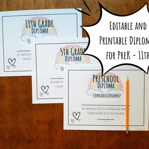 Printable Diploma Homeschool Diploma Certificate of Completion 2025 Graduation Diploma Template Preschool Graduation Editable Diplomas