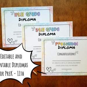 Printable Diploma Editable Certificate of Completion Printable Homeschool Diplomas 2025 Graduation Preschool Graduation Kindergarten Grad