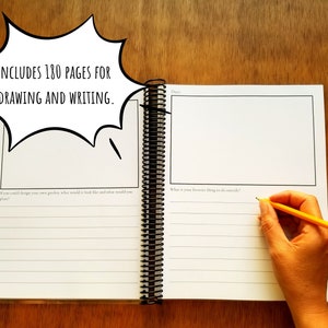 180 printable journal pages with prompts includes a new writing prompt on each page, as well as a section to write and draw.