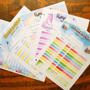 Paquete de boletines de calificaciones para la educación en el hogar, tarjetas de calificaciones imprimibles, paquete de 5 boletines de calificaciones descargables digitales para estudiantes que estudian en el hogar