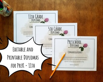 Diploma Printables Editable Digital Diploma Printable Certificate of Completion Homeschool Diploma Fillable Diploma Graduation PreK Grad