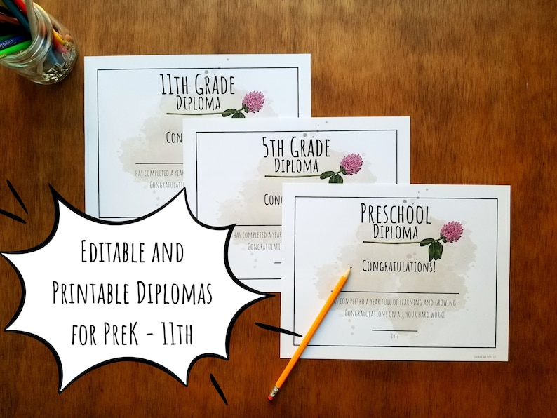 Diploma Printables Editable Diploma Printable Certificate of Completion Homeschool Diploma ...