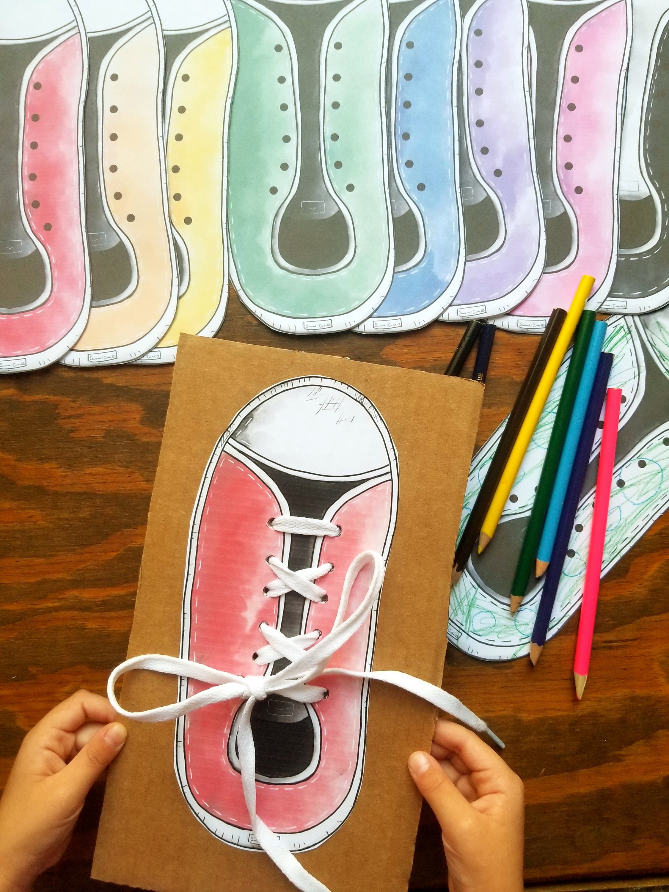 Shoelace Tying Practice Montessori Kindergarten Printable Sneaker ...