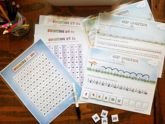 number lines skip counting worksheets counting by 2s 5s etsy