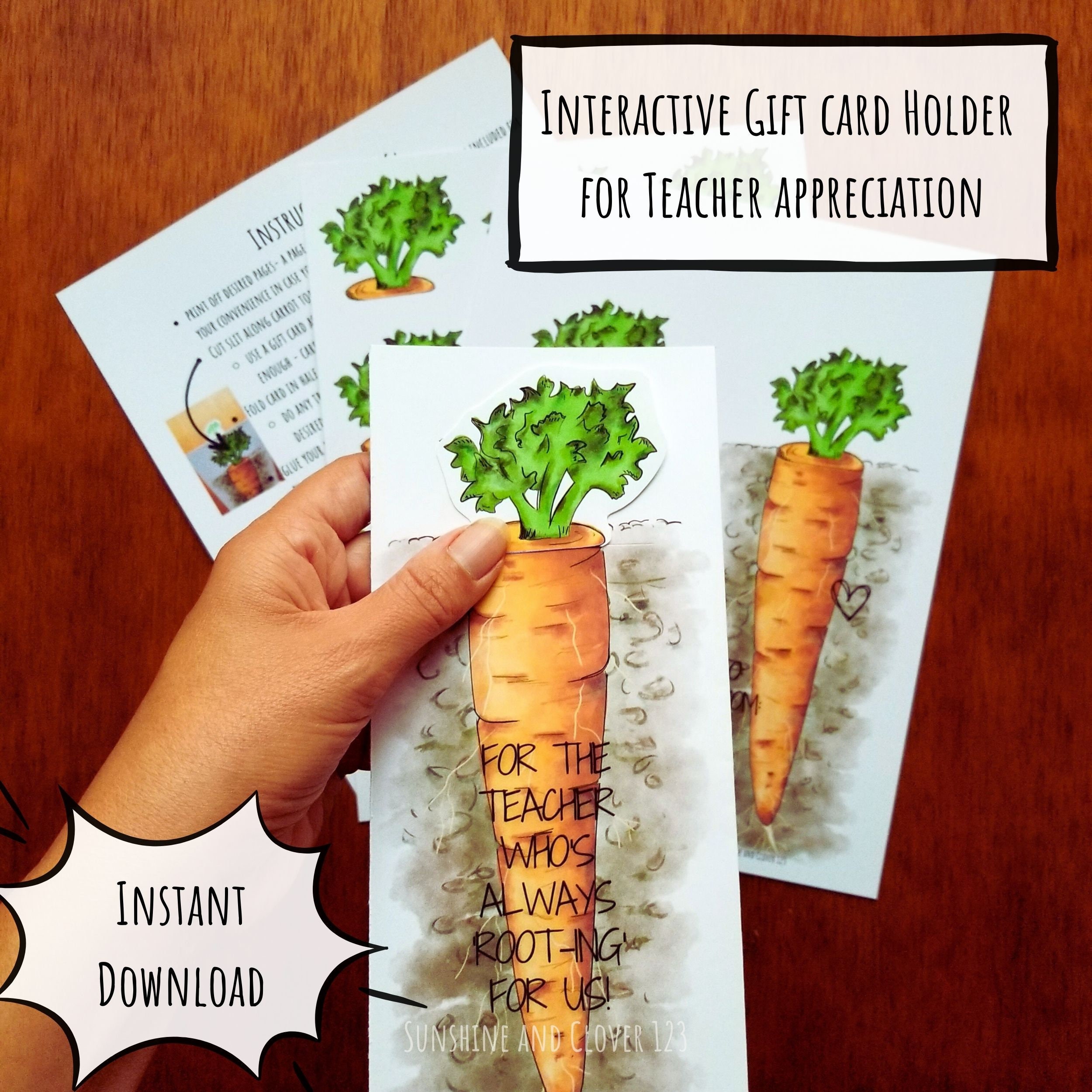 Printable Gift Card Holder Instant Download Teacher Appreciation Card ...