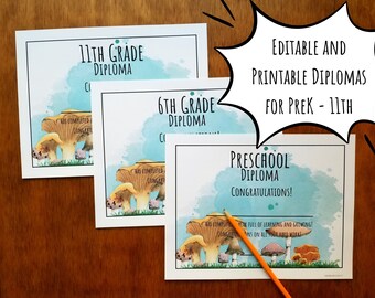 Printable Diplomas Graduation Homeschool Diplomas Certificate of Completion Editable Diploma Template All Grades Digital Download