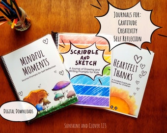 Journal Bundle for Kids Gratitude Journal Self Reflection Journal Draw & Write Writing Prompts Digital Daily Journal 3 Styles