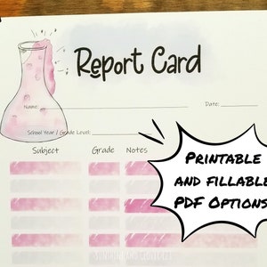 Boletín de calificaciones imprimible, Boletín de calificaciones con tema científico de burbujas rosas, Papeleo para la educación en el hogar, Recurso para maestros, Material imprimible para la educación en el hogar, Hoja de calificación