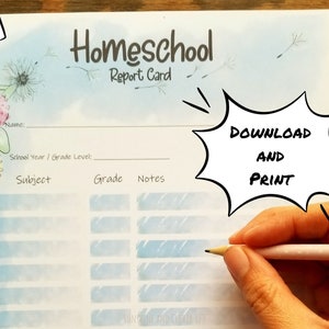 Tarjeta de calificaciones para estudiantes que estudian en casa, boleta de calificaciones para estudiantes que estudian en casa, registro de progreso académico imprimible, útiles escolares para estudiantes que estudian en casa, boleta de calificaciones con flores