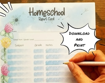 Grade Card for Homeschoolers, Homeschool Report Card, Printable Academic Progress Record, Homeschooling Supplies, Flower Report Card