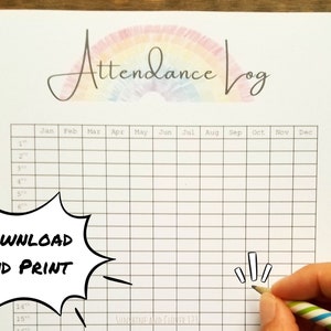 HomeschoolTeilnahmen Log in Regenbogen-Thema, Anwesenheitsliste für Homeschoolers, druckbare Homeschool-Teilnahmen-Tracker