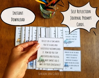 Journal Prompt Cards Self-Reflection Journaling Prompts Printable Writing Prompts Writing Activities for Homeschool Daily Diary with Prompts