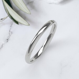 10K White Gold Wedding Band, Comfort Fit Dome Ring 1.5mm–7mm, Solid Gold Wedding Ring, Minimalist Gold Ring, Engraved Gift 2 MM