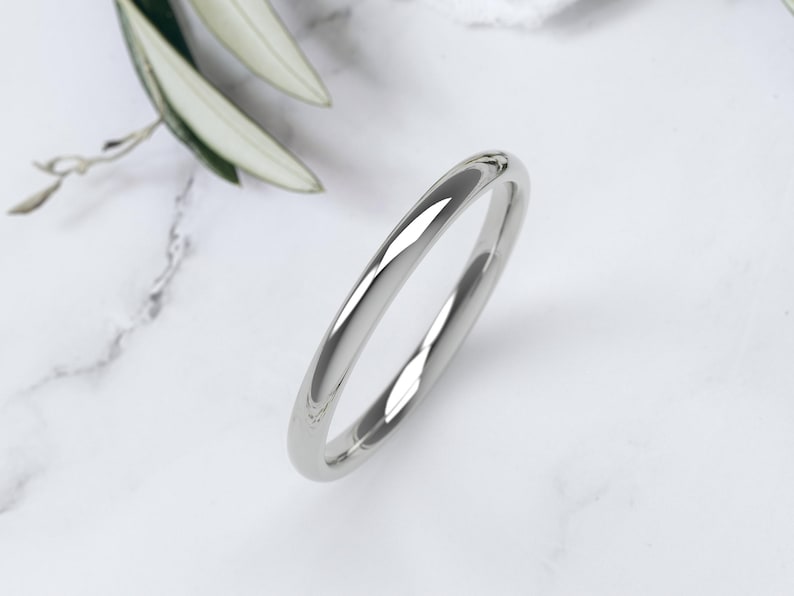 10K White Gold Wedding Band, Comfort Fit Dome Ring 1.5mm–7mm, Solid Gold Wedding Ring, Minimalist Gold Ring, Engraved Gift 2 MM