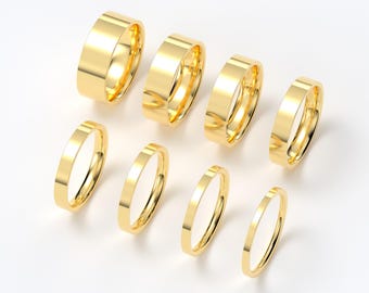 10K Yellow Gold Wedding Band, Flat High Polish Ring 1.5mm–7mm, Comfort Fit Solid Gold Ring, Minimalist Wedding Ring, Engraved Gift