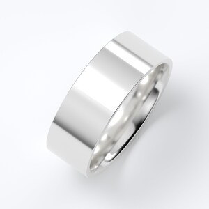 10K White Gold Wedding Band, Flat High Polish Ring 1.5mm–7mm, Comfort Fit Solid Gold Ring, Minimalist Wedding Ring, Engraved Gift 7 MM