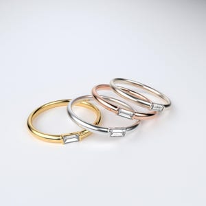 10K Solid Gold Baguette Stone Moissanite Stackable Midi Wedding Ring Band Yellow Rose White Champagne Gold