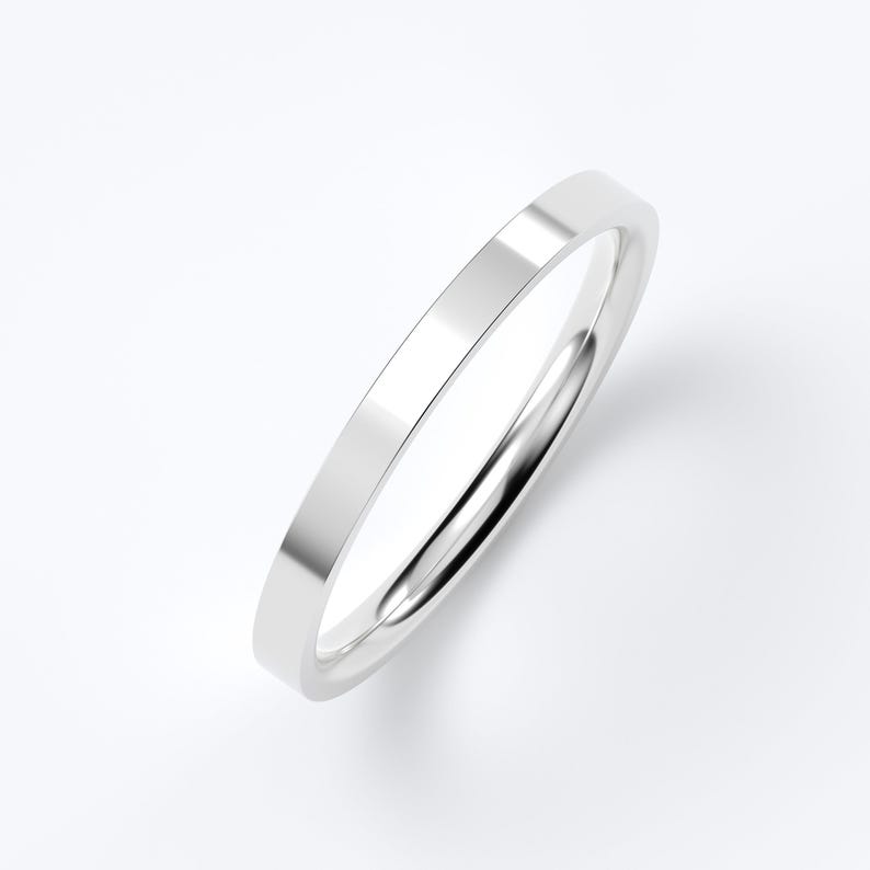 10K White Gold Wedding Band, Flat High Polish Ring 1.5mm–7mm, Comfort Fit Solid Gold Ring, Minimalist Wedding Ring, Engraved Gift 2 MM
