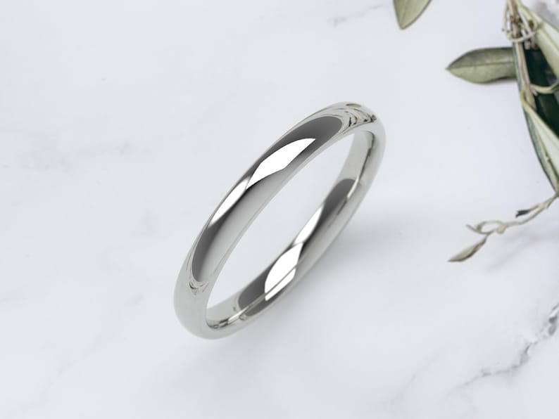 10K White Gold Wedding Band, Comfort Fit Dome Ring 1.5mm–7mm, Solid Gold Wedding Ring, Minimalist Gold Ring, Engraved Gift 2.5 MM