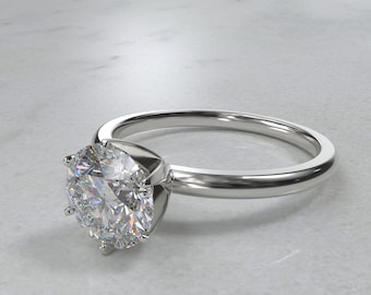 Solid White Gold 1.5 Carats Moissanite 6 Prong Engagement Ring - Available in 10K, 14K, 18K Solid Gold and 925 Sterling Silver