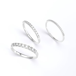 White Gold Lab Diamond Half Eternity Wedding Band, Anniversary Ring 10K 14K 18K, Bridal Stackable Ring