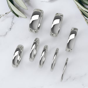 Solid 18K White Gold Classic Dome Wedding Band 1.5mm, 2mm, 2.5mm, 3mm, 4mm, 5mm, 6mm, 7mm Comfort Fit (Free Laser Engraving)