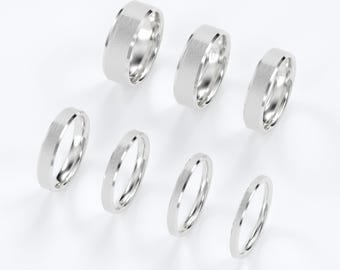10K White Gold Wedding Band, Beveled Edge Brushed Finish Ring 2mm–7mm, Comfort Fit Solid Gold Ring, Wedding Ring, Engraved Gift