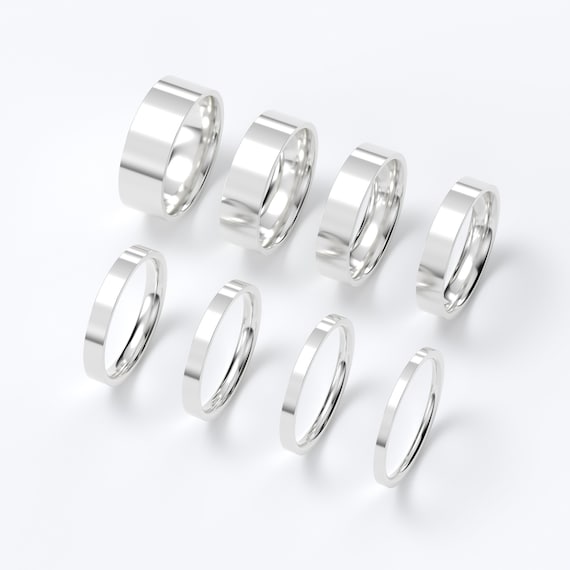 10K White Gold Wedding Band, Flat High Polish Ring 1.5mm–7mm, Comfort Fit Solid Gold Ring, Minimalist Wedding Ring, Engraved Gift