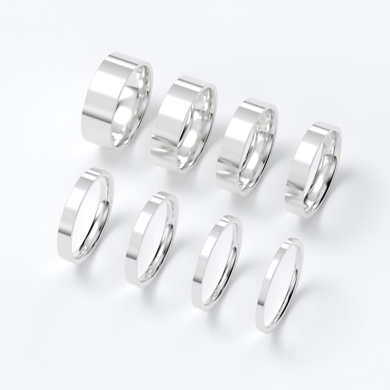 10K White Gold Wedding Band, Flat High Polish Ring 1.5mm–7mm, Comfort Fit Solid Gold Ring, Minimalist Wedding Ring, Engraved Gift image 1