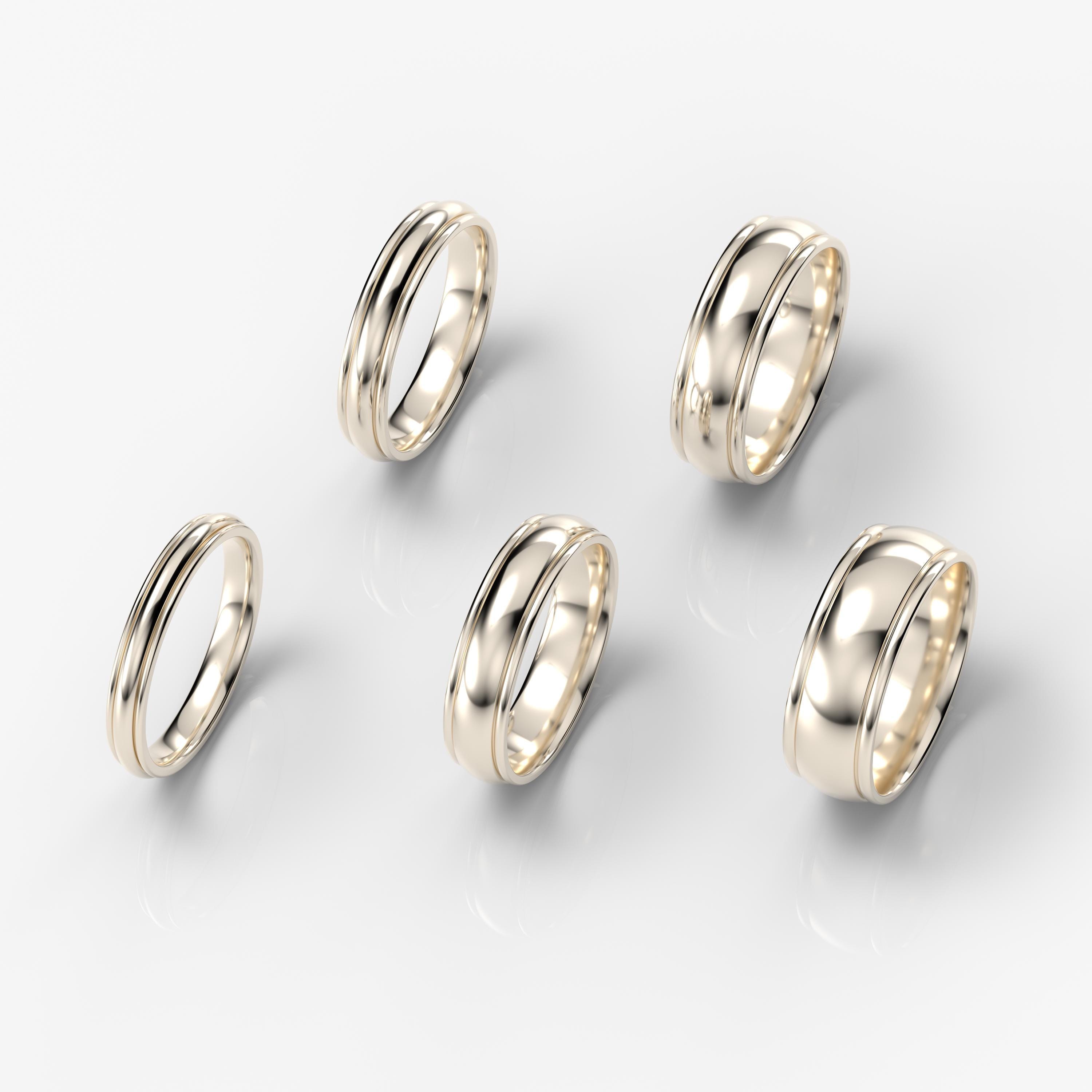 10Kシャンパンゴールド結婚指輪、溝付きエッジ高光沢リング（3mm～7mm