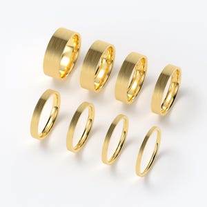 10K Yellow Gold Wedding Band, Flat Satin Brushed Ring 1.5mm–7mm, Comfort Fit Solid Gold Ring, Minimalist Wedding Ring, Engraved Gift