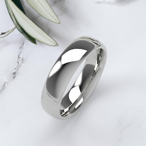 10K White Gold Wedding Band, Comfort Fit Dome Ring 1.5mm–7mm, Solid Gold Wedding Ring, Minimalist Gold Ring, Engraved Gift 5 MM