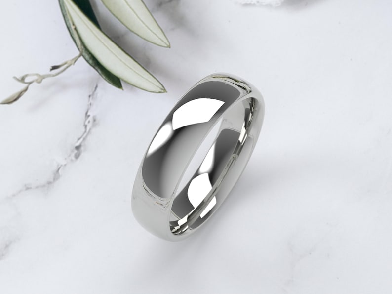 10K White Gold Wedding Band, Comfort Fit Dome Ring 1.5mm–7mm, Solid Gold Wedding Ring, Minimalist Gold Ring, Engraved Gift 5 MM