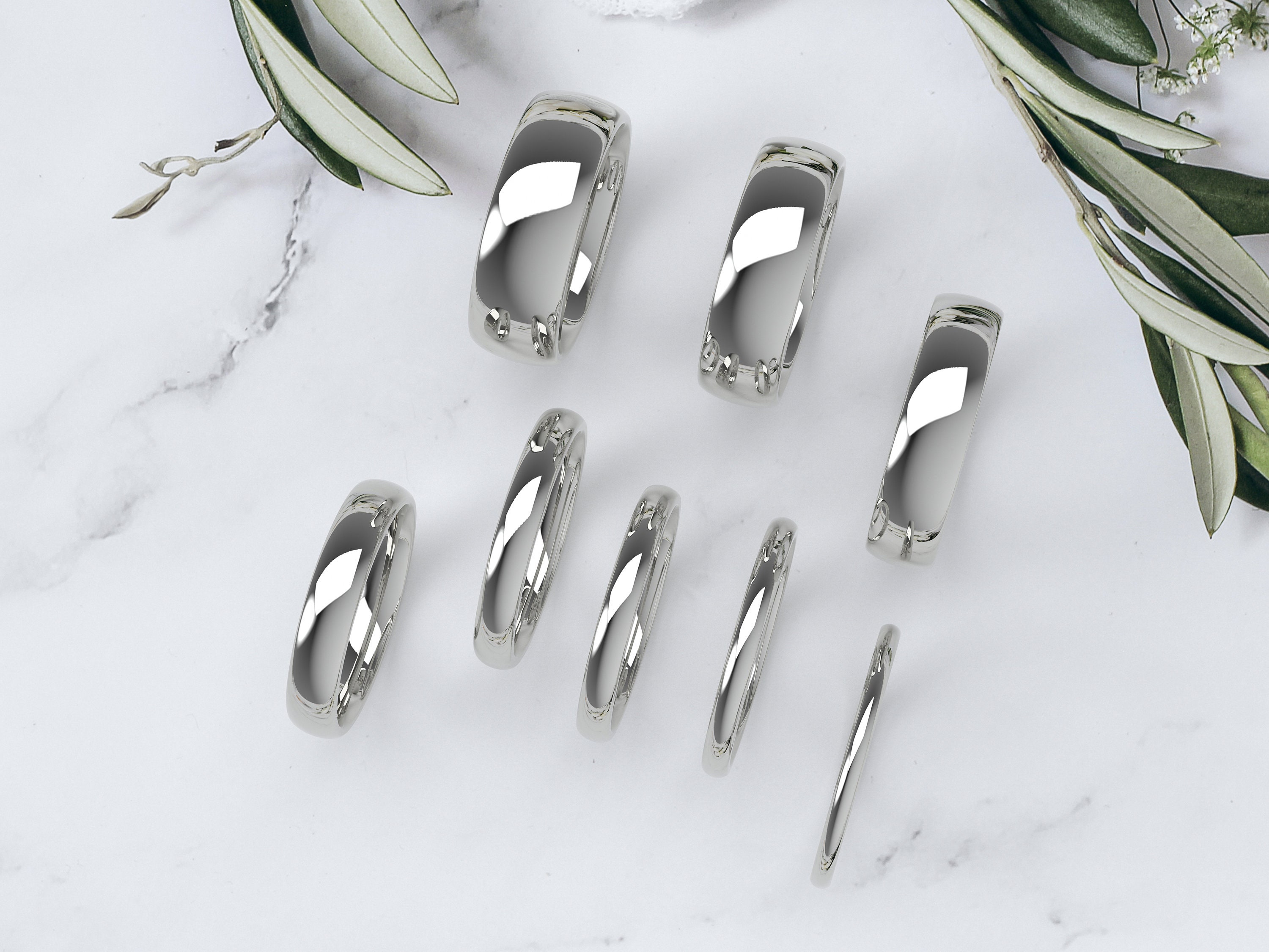 Solid 10K White Gold Classic Dome Wedding Band 1.5mm, 2mm, 2.5mm, 3mm, 4mm, 5mm, 6mm, 7mm, Comfort Fit (Free Laser Engraving)
