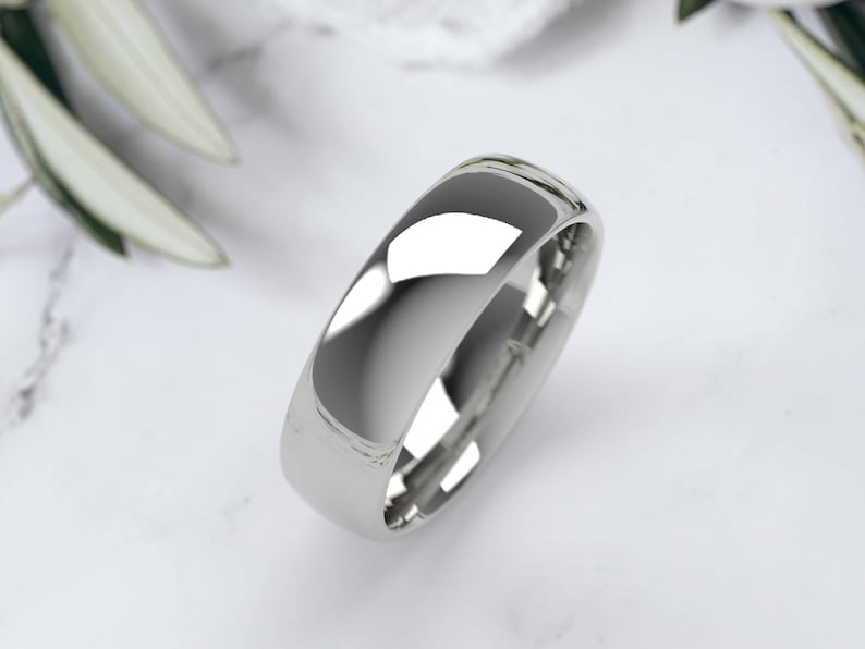 10K White Gold Wedding Band, Comfort Fit Dome Ring 1.5mm–7mm, Solid Gold Wedding Ring, Minimalist Gold Ring, Engraved Gift 6 MM