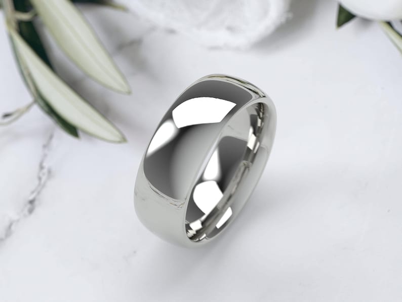 10K White Gold Wedding Band, Comfort Fit Dome Ring 1.5mm–7mm, Solid Gold Wedding Ring, Minimalist Gold Ring, Engraved Gift 7 MM
