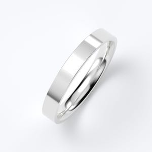 10K White Gold Wedding Band, Flat High Polish Ring 1.5mm–7mm, Comfort Fit Solid Gold Ring, Minimalist Wedding Ring, Engraved Gift 3 MM