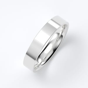 10K White Gold Wedding Band, Flat High Polish Ring 1.5mm–7mm, Comfort Fit Solid Gold Ring, Minimalist Wedding Ring, Engraved Gift 4 MM