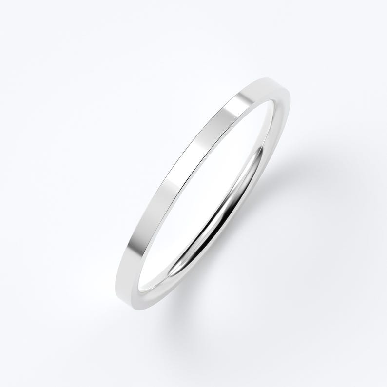 10K White Gold Wedding Band, Flat High Polish Ring 1.5mm–7mm, Comfort Fit Solid Gold Ring, Minimalist Wedding Ring, Engraved Gift 1.5 MM