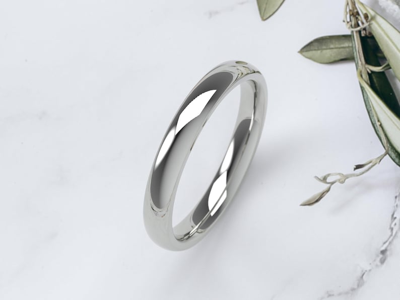 10K White Gold Wedding Band, Comfort Fit Dome Ring 1.5mm–7mm, Solid Gold Wedding Ring, Minimalist Gold Ring, Engraved Gift 3 MM
