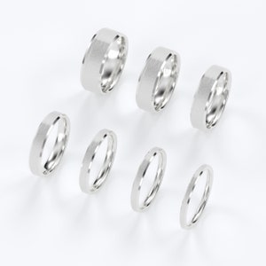 10K White Gold Brush Finish Beveled Edge 2mm, 2.5mm, 3mm, 4mm, 5mm, 6mm, 7mm Comfort Fit Wedding Band (Free Laser Engraving)