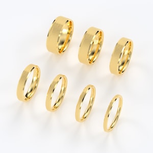 14K Yellow Gold Brush Finish Beveled Edge 2mm, 2.5mm, 3mm, 4mm, 5mm, 6mm, 7mm Comfort Fit Wedding Band (Free Laser Engraving)