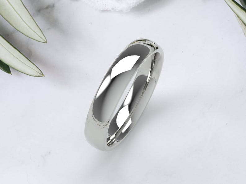 10K White Gold Wedding Band, Comfort Fit Dome Ring 1.5mm–7mm, Solid Gold Wedding Ring, Minimalist Gold Ring, Engraved Gift 4 MM