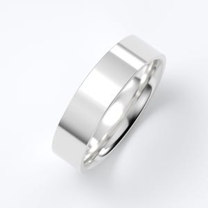 10K White Gold Wedding Band, Flat High Polish Ring 1.5mm–7mm, Comfort Fit Solid Gold Ring, Minimalist Wedding Ring, Engraved Gift 5 MM