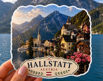 Hallstatt Austria Scenic Village Sticker | Austrian Alps Vinyl Decal | 5x5cm