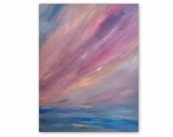 Vibrant Ocean Art: Abstract Painting & Sunset Sky