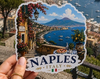 Naples Italy Travel Sticker | Mount Vesuvius Vinyl Decal | Italian Coastal Souvenir | 5x5cm