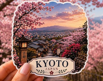 Kyoto Japan Sunset Cherry Blossom Sticker | Japanese Travel Vinyl Decal I 5x5cm